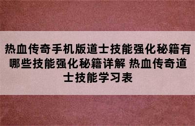 热血传奇手机版道士技能强化秘籍有哪些技能强化秘籍详解 热血传奇道士技能学习表